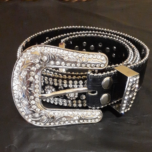 BBSIMON Belt L-XL Black Leather Swarovski Crystals - Luxurious! Perfect Unworn! - Picture 1 of 6